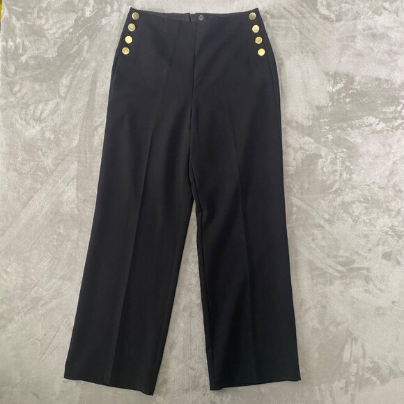 House‎ of Harlow 1960 Black Wide Leg Nautical Sailor Pants Gold Button Size 10 - Picture 1 of 11